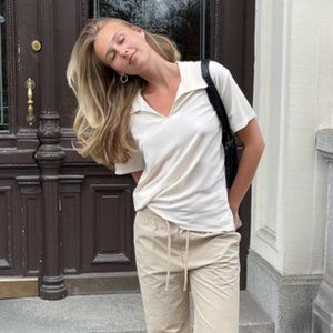 NWT Djerf Avenue Getaway Collar Short Sleeve Top Shirt Oversized Cream M